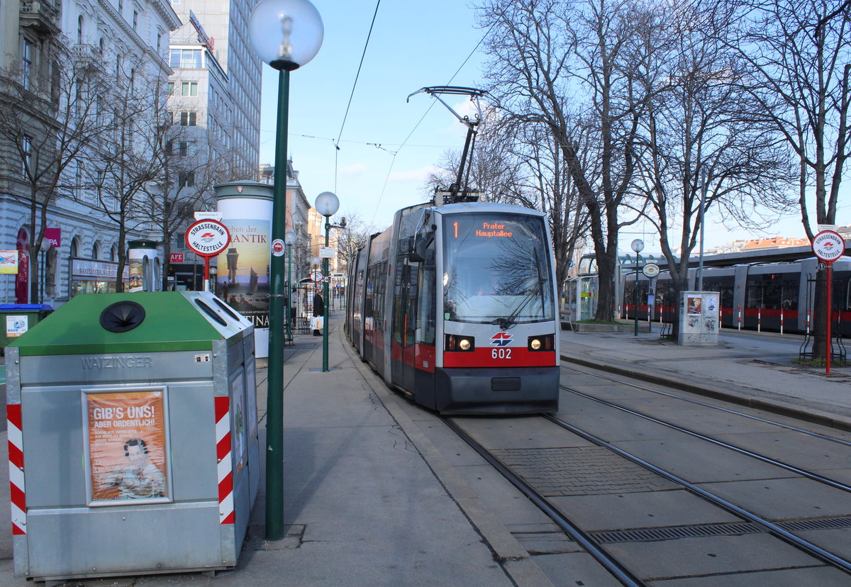 Wien Wiener Linien SL 1 (B 602) Innere Stadt (1. (I) Bezirk), Franz-Josefs-Kai (Hst. U-Bahnstation Schottenring) am 20. Februar 2016.