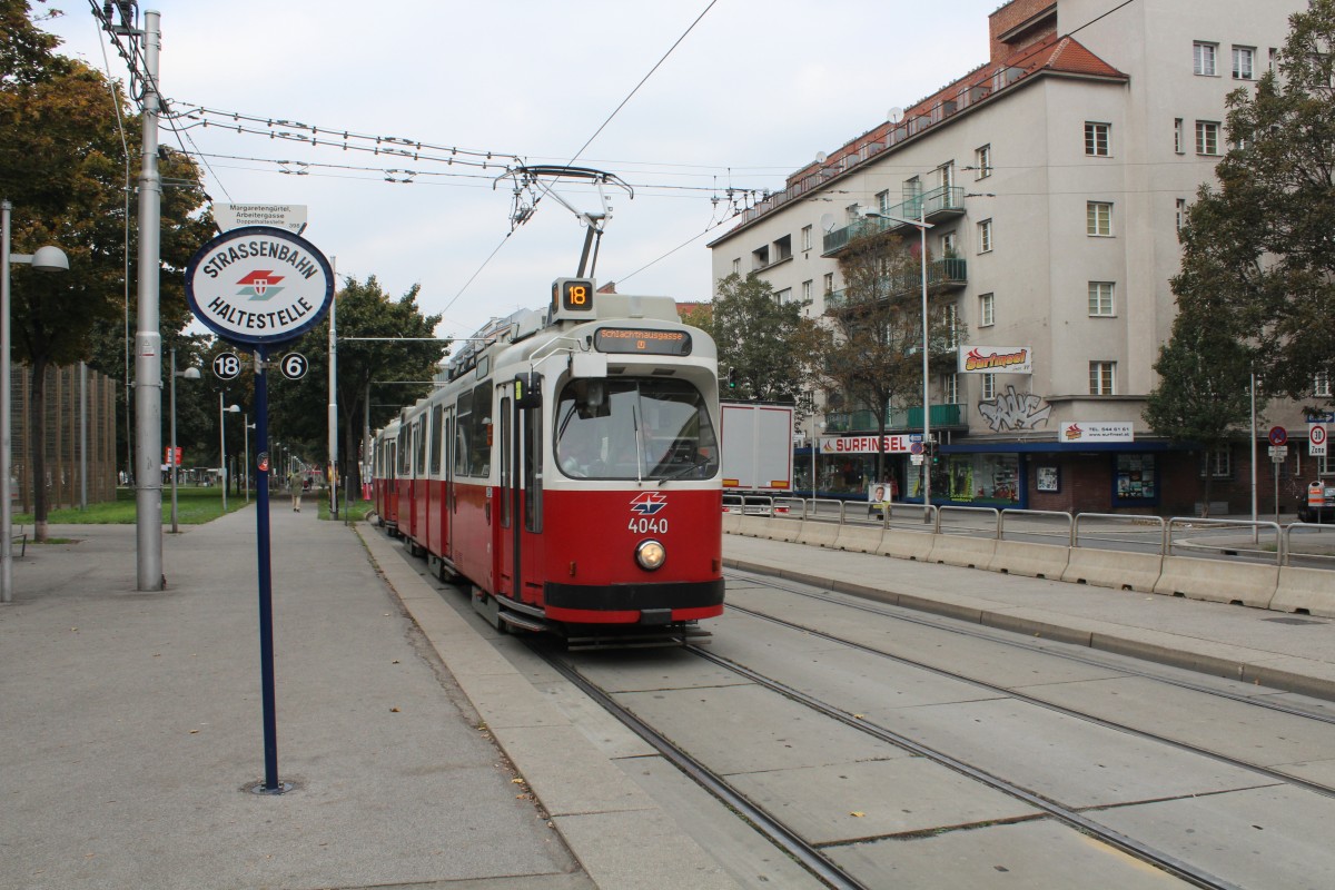 Wien Wiener Linien SL 18 (E2 4040) Margaretengürtel / Arbeitergasse am 12. Oktober 2015.