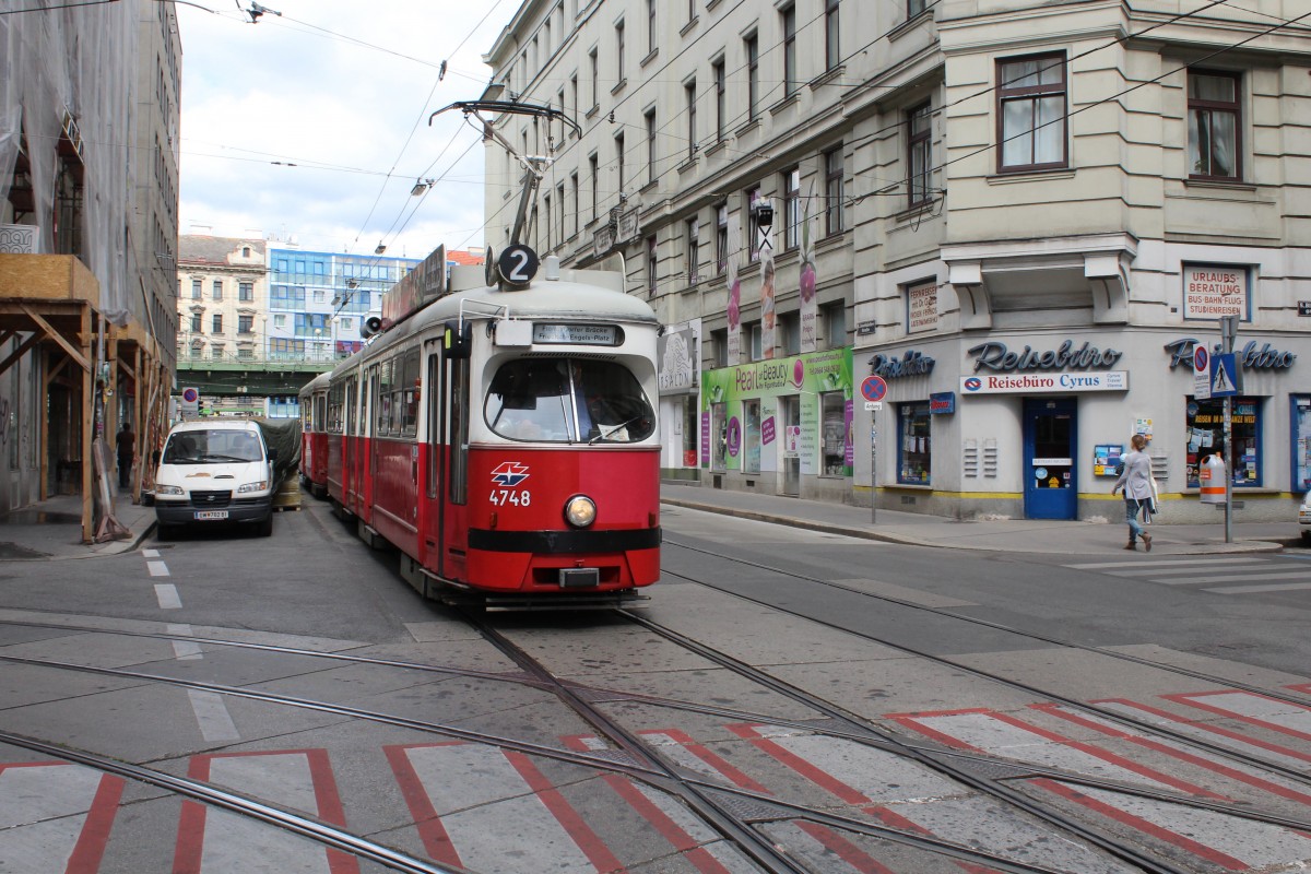 Wien Wiener Linien SL 2 (E1 4748) Josefstädter Strasse / Blindengasse am 10. Juli 2014.