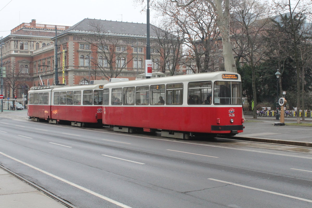 Wien Wiener Linien SL 2 (c5 1436 + E2 4047) Innere Stadt, Parkring / Weiskirchnerstraße (Hst. Stubentor). - Parkring: 1919 nach dem Stadtpark, der 1861 angelegt wurde, benannt. - Weiskirchnerstraße: Der Jurist Dr. Richard Weiskirchner (1861 - 1926) war Bürgermeister der Stadt Wien in den Jahren 1912 bis 1919 und Nationalratsabgeordneter von 1920 bis 1923.
