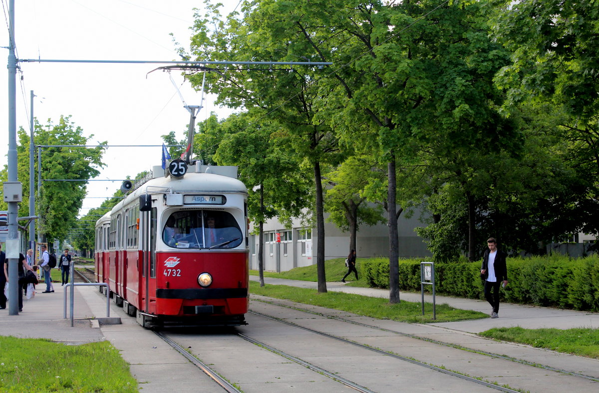 Wien Wiener Linien SL 25 (E1 4732) XXII, Donaustadt, Langobardenstraße / Trondheimgasse (Hst. Trondheimgasse) am 12. Mai 2017.