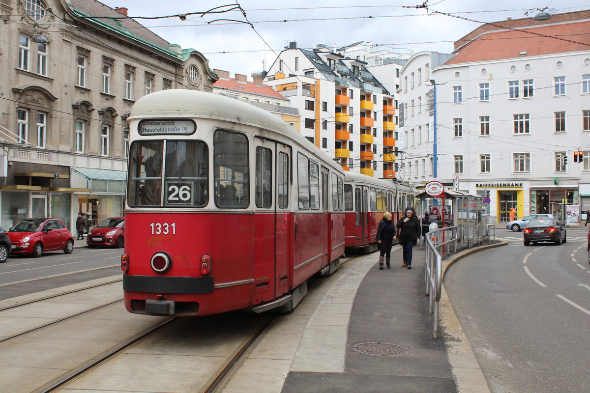 Wien Wiener Linien SL 26 (c4 1331 + E1 4858) XXI, Floridsdorf, Am Spitz am 11. Feber / Februar 2019.