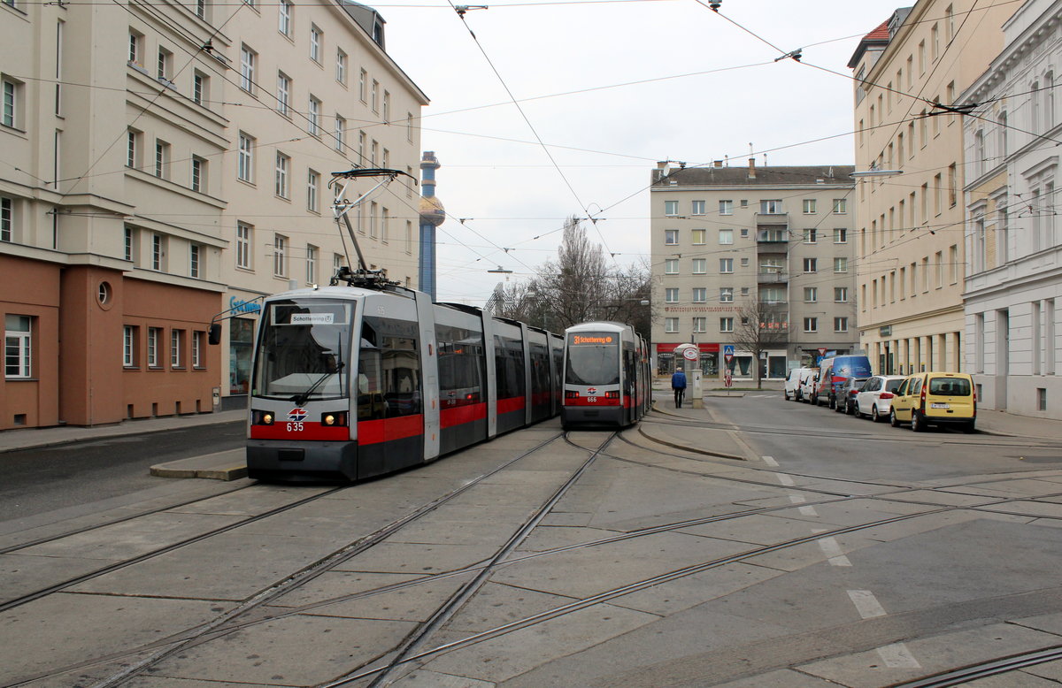 Wien Wiener Linien SL 31 (B 635 / B 666) XX, Brigittenau, Wexstraße am 23. März 2016.