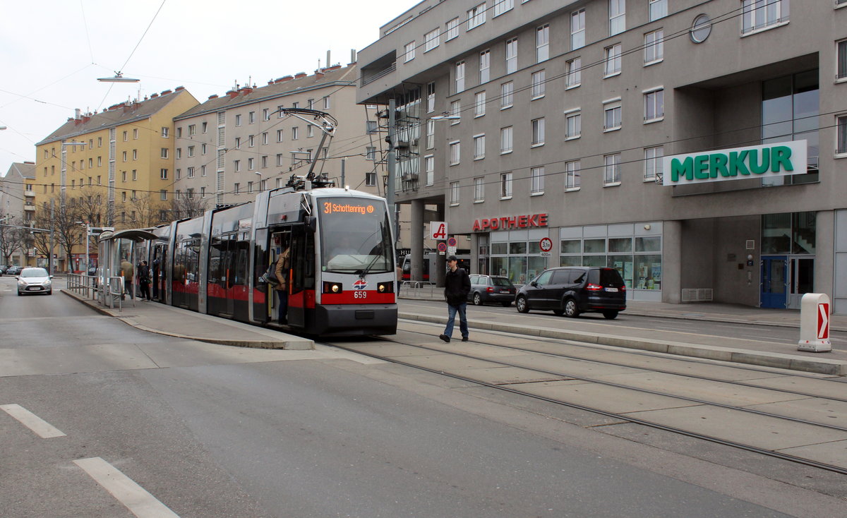 Wien Wiener Linien SL 31 (B 659) XX, Brigittenau, Wexstraße / Jägerstraße (Hst. Jägerstraße) am 23. März 2016.
