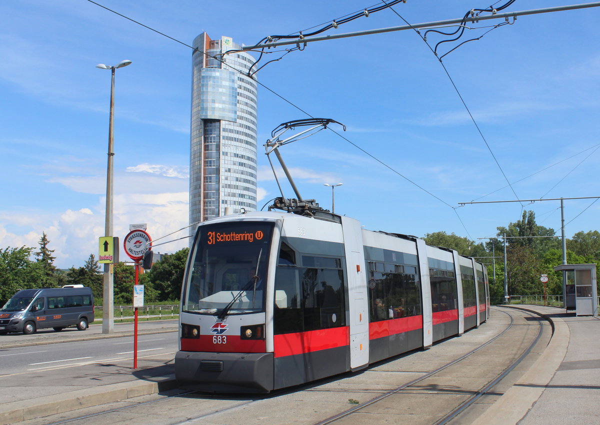 Wien Wiener Linien SL 31 (B 683) XXI, Floridsdorf, Floridsdorfer Hauptstraße / Am Wasserpark (Hst. Hubertusdamm) am 13. Mai 2017.