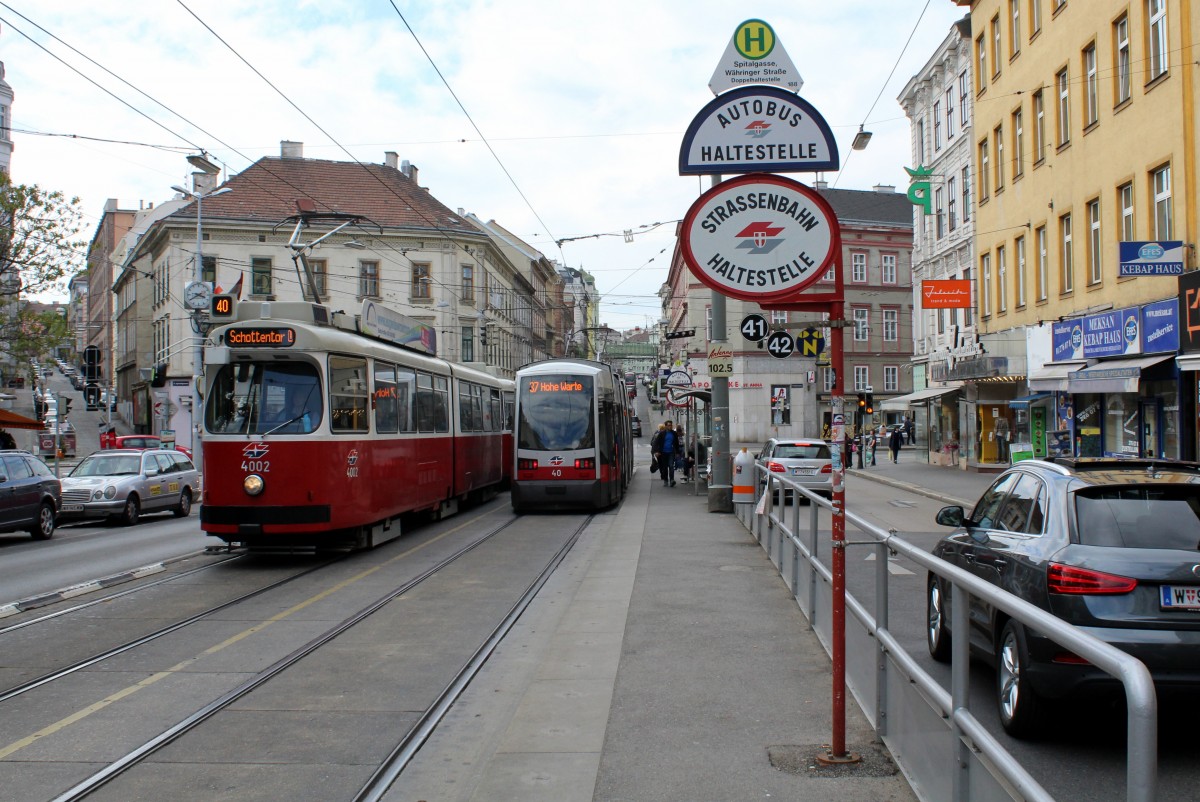 Wien Wiener Linien SL 40 (E2 4002) / SL 37 (A 40) Währinger Strasse am 2. Mai 2015.
