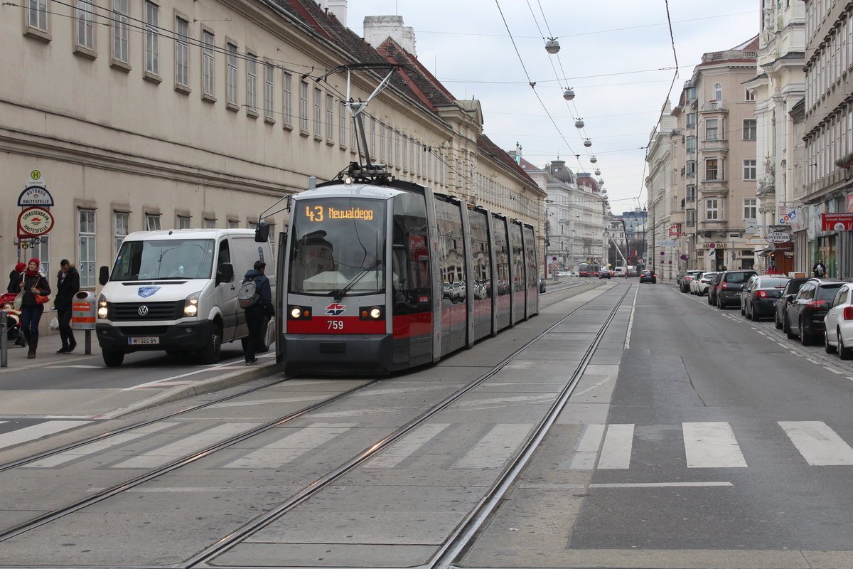 Wien Wiener Linien SL 43 (B1 759) Alser Straße / Spitalgasse / Lange Gasse (Hst. Lange Gasse) am 16. Februar 2016.