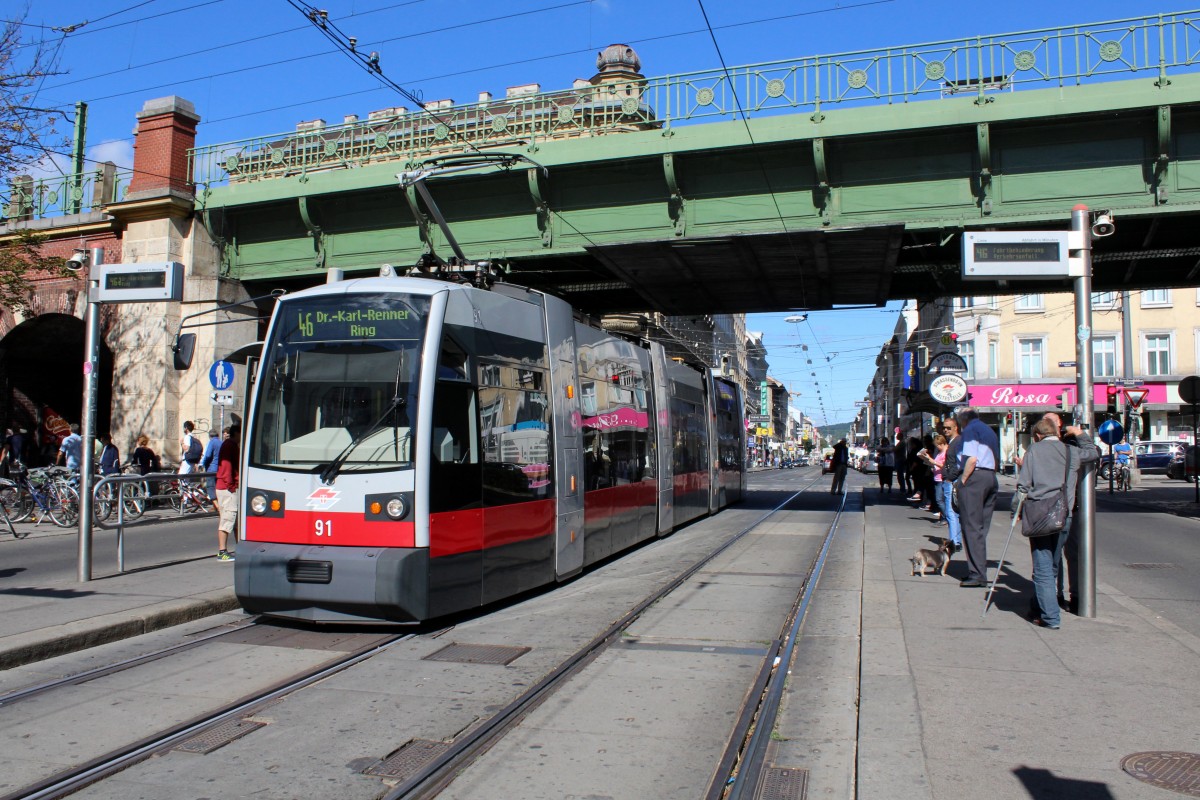 Wien Wiener Linien SL 46 (A1 91) U Thaliastrasse am 10. Juli 2014. 