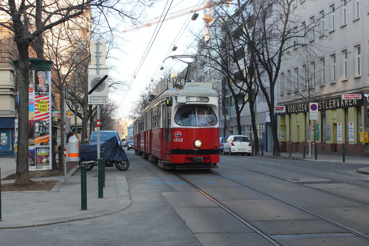 Wien Wiener Linien SL 49 (E1 4549) XIV, Penzing, Hütteldorfer Straße / Moßbachergasse am 14. Februar / Feber 2017.