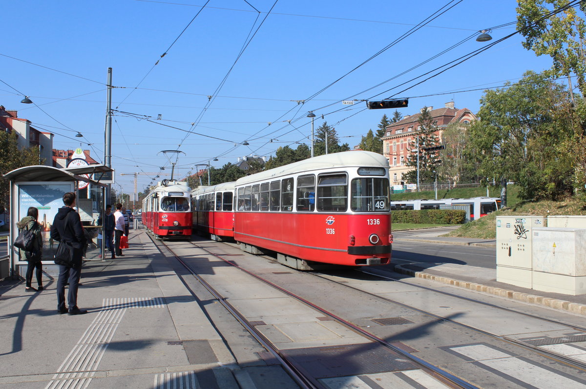Wien Wiener Linien SL 49 (E1 4519 + c4 1360 / c4 1336 + E1 4552) XIV, Penzing, Oberbaumgarten, Linzer Straße am 16. Oktober 2018.