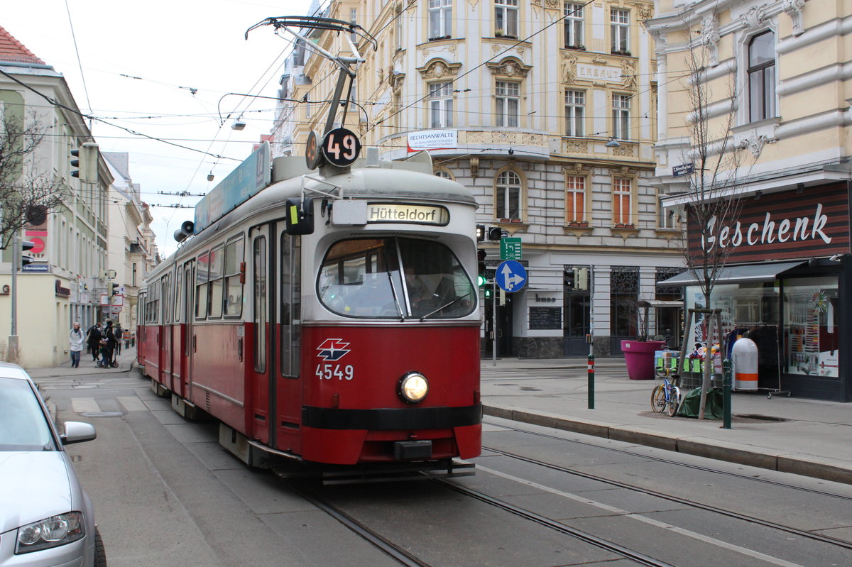 Wien Wiener Linien SL 49 (E1 4549 (Bombardier-Rotax 1975)) VII, Neubau, Westbahnstraße / Kaiserstraße am 11. Feber / Februar 2019.