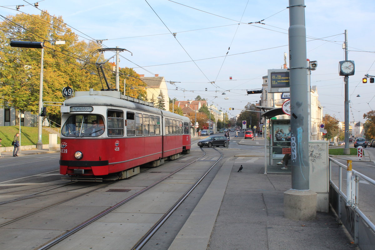 Wien Wiener Linien SL 49 (E1 4539 + c4 1357 (Bombardier-Rotax 1974 bzw. 1976)) XIV, Penzing, Oberbaumgarten, Linzer Straße / Hütteldorfer Straße am 18. Oktober 2019.