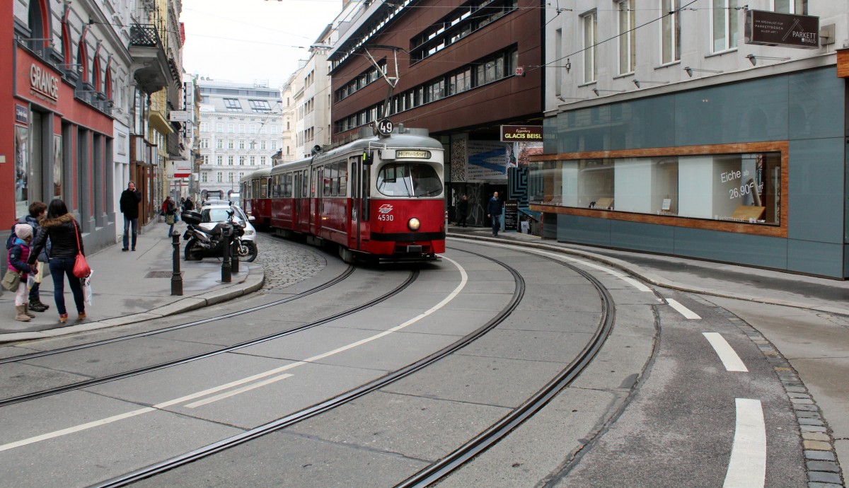 Wien Wiener Linien SL 49 (E1 4530 (Rotax 1973)) Breite Gasse am 19. Februar 2016.