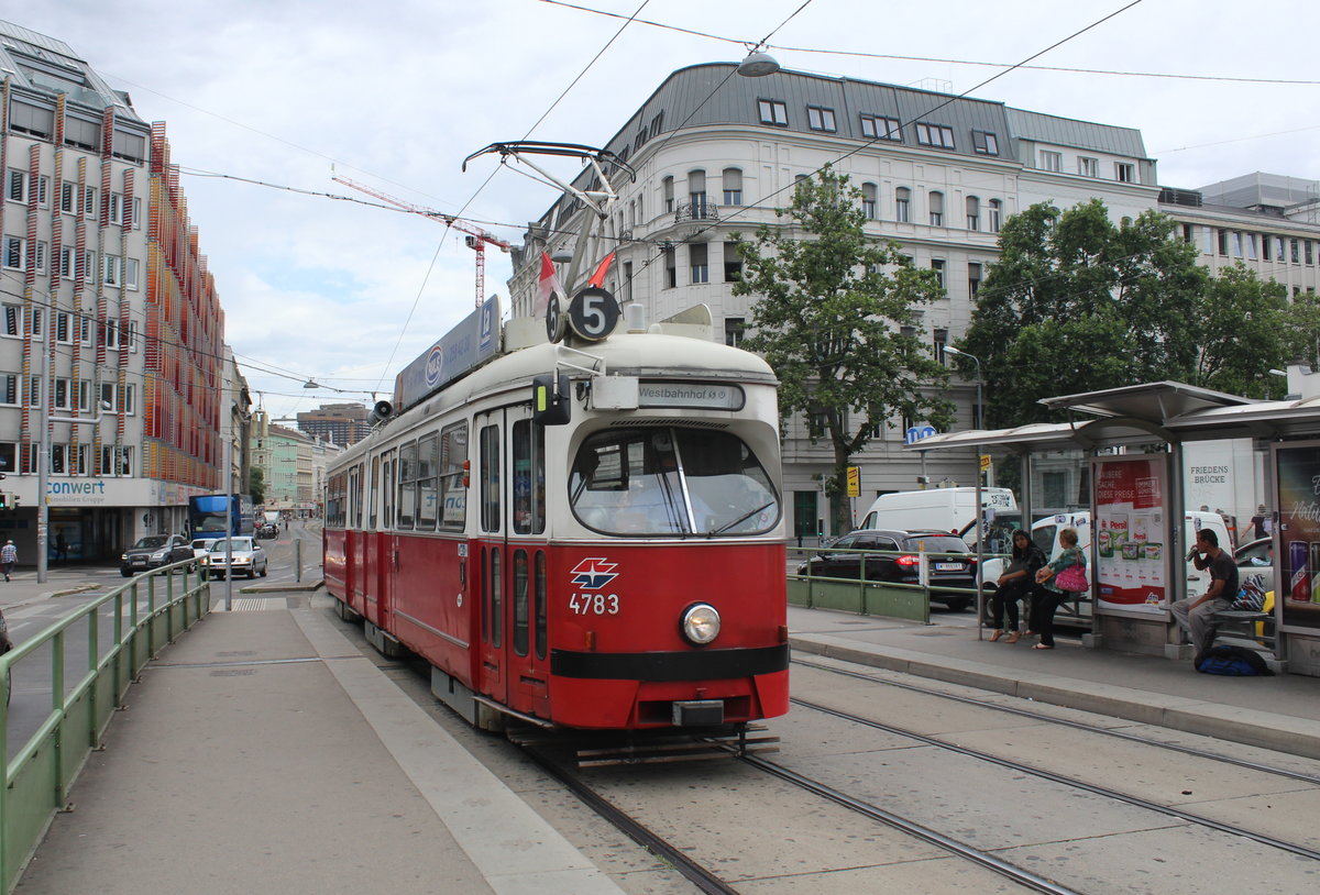 Wien Wiener Linien SL 5 (E1 4783) Friedensbrücke am 29. Juni 2017.
