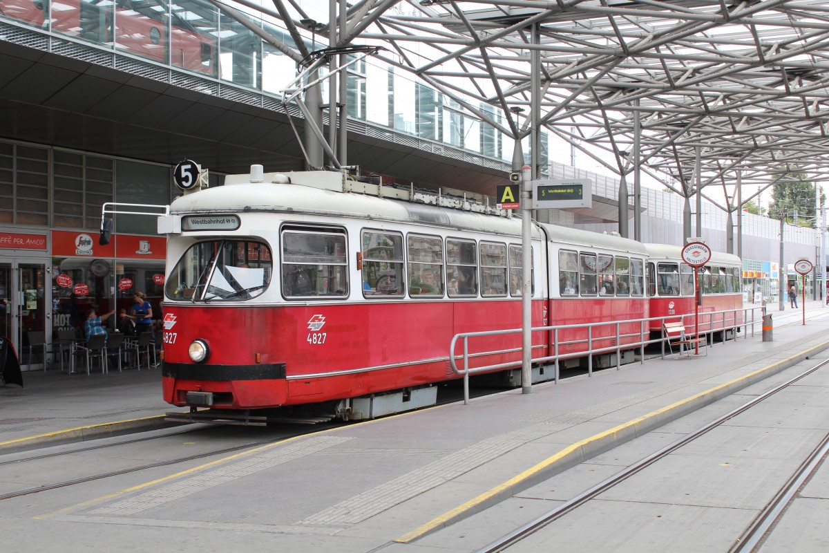 Wien Wiener Linien SL 5 (E1 4827) Praterstern am 9. Juli 2014.