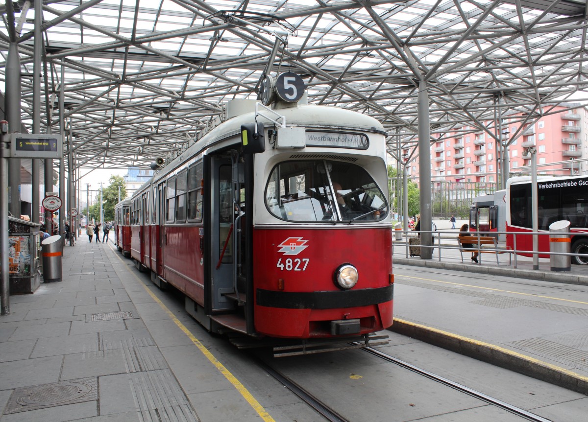 Wien Wiener Linien SL 5 (E1 4827) Praterstern am 9. Juli 2014.