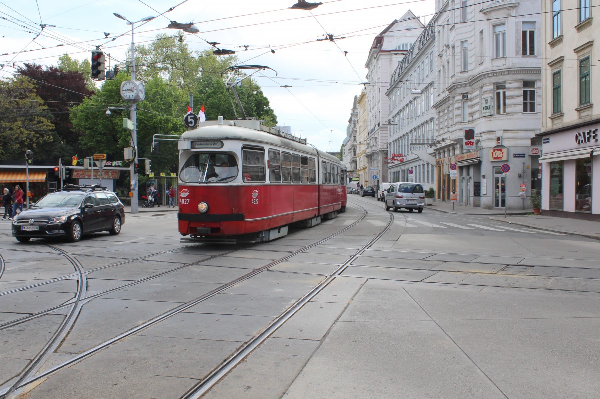 Wien Wiener Linien SL 5 (E1 4827) Spitalgasse / Währinger Strasse / Nussdorfer Strasse am 2. Mai 2015.