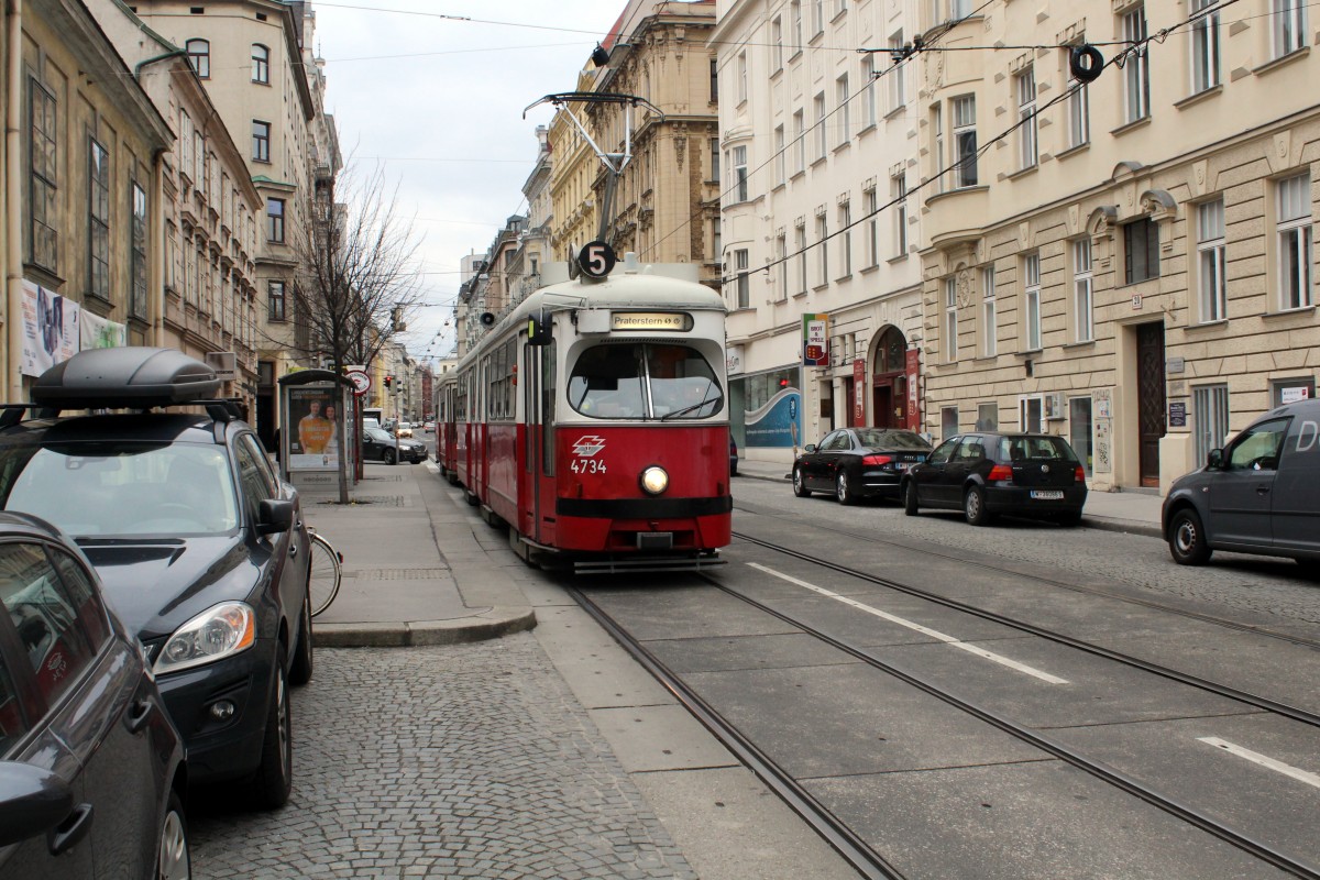 Wien Wiener Linien SL 5 (E1 4734) Laudongasse am 16. Februar 2016.