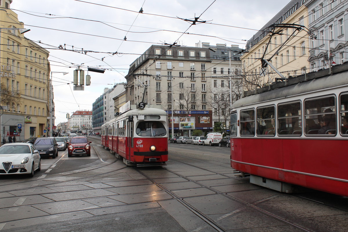 Wien Wiener Linien SL 5 (E1 4788) Alsergrund, Alserbachstraße / Julius-Tandler-Platz / Franz-Josefs-Bahnhof am 24. März 2016.