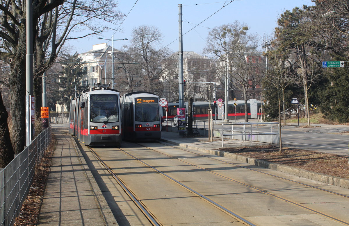 Wien Wiener Linien SL 58 (A1 81) / SL 52 (A1 128) XIV, Penzing, Mariahilfer Straße / Schloßallee am 16. Februar 2017.
