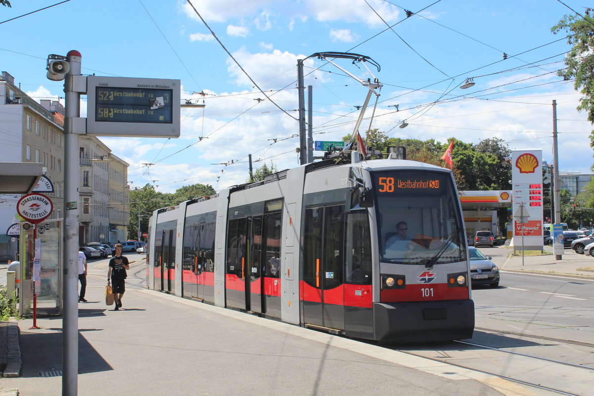 Wien Wiener Linien SL 58 (A1 101) XV, Rudolfsheim-Fünfhaus, Mariahilfer Straße / Anschützgasse (Hst. Rudolfsheim, Anschützgasse) am 1. Juli 2017.