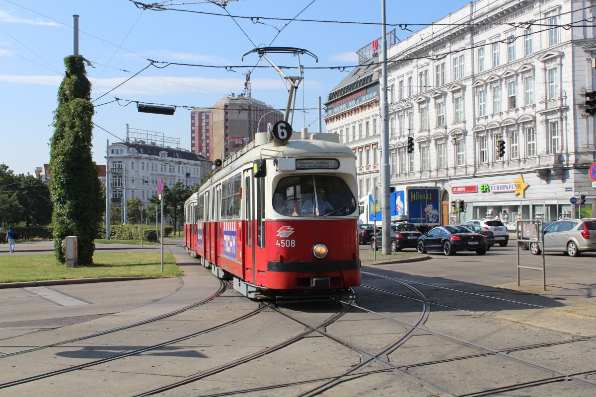Wien Wiener Linien SL 6 (E1 4508) Gürtel / Mariahilfer Strasse am 8. Juli 2014.