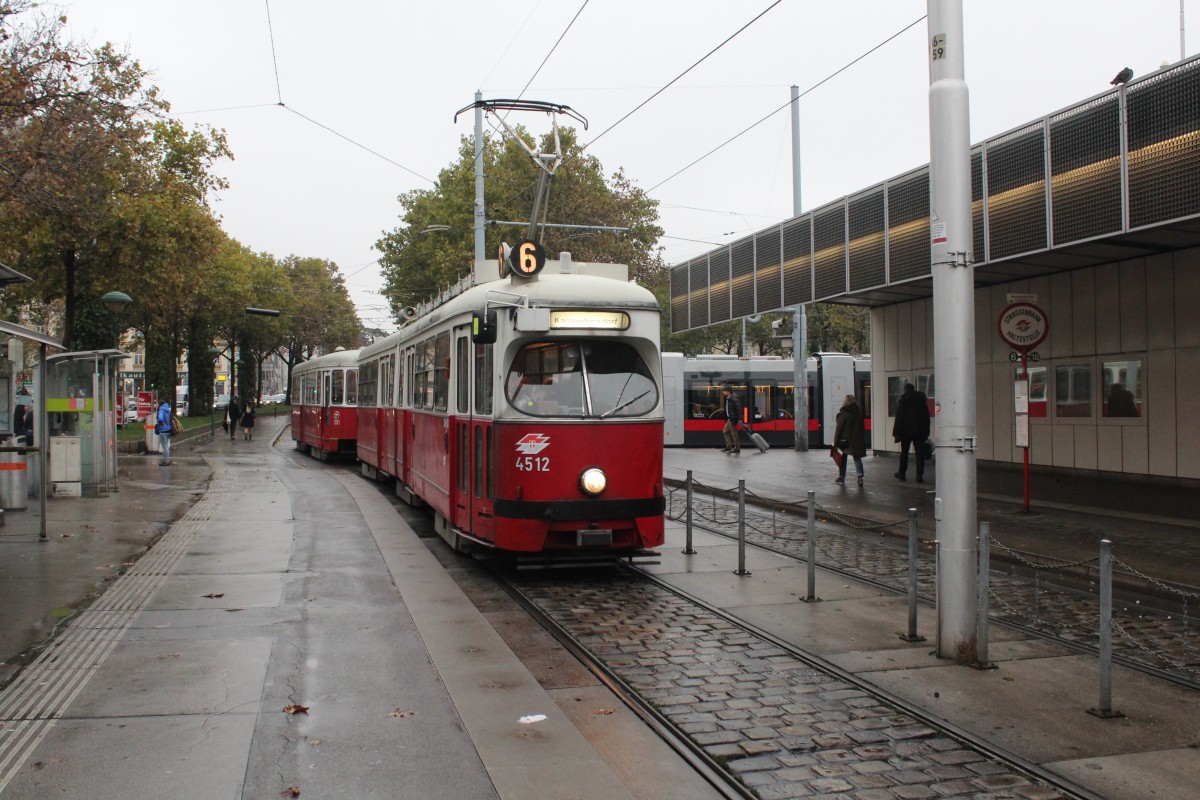 Wien Wiener Linien SL 6 (E1 4512 (Lohner 1972) + c2 1261 (Lohner 1961) Westbahnhof am 15. Oktober 2015.