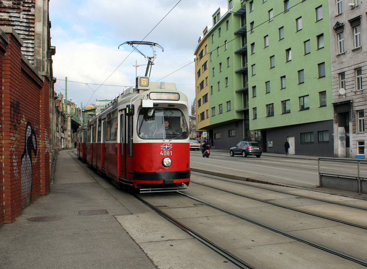 Wien Wiener Linien SL 6 (E2 4081) Mariahilf, Gumpendorfer Gürtel am 16. Februar 2016.