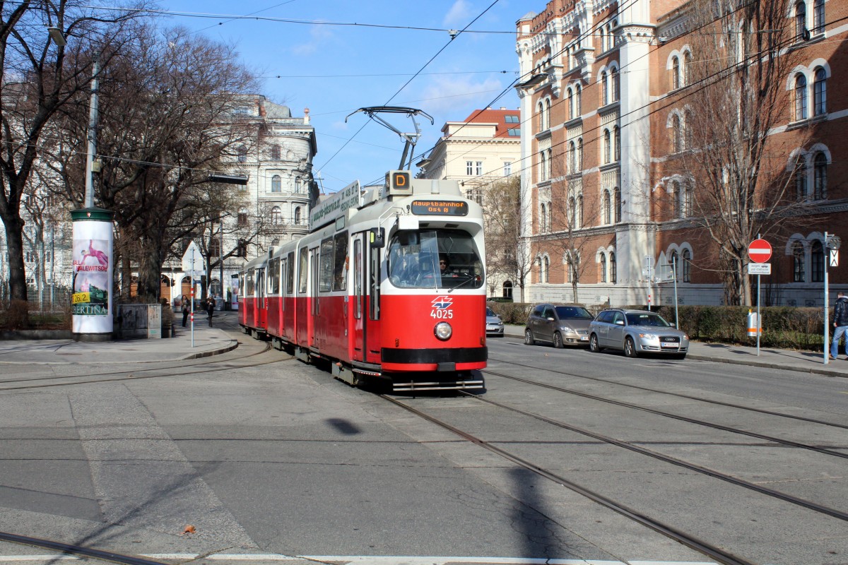 Wien Wiener Linien SL D (E2 4025) Schlickplatz am 20. Februar 2016.