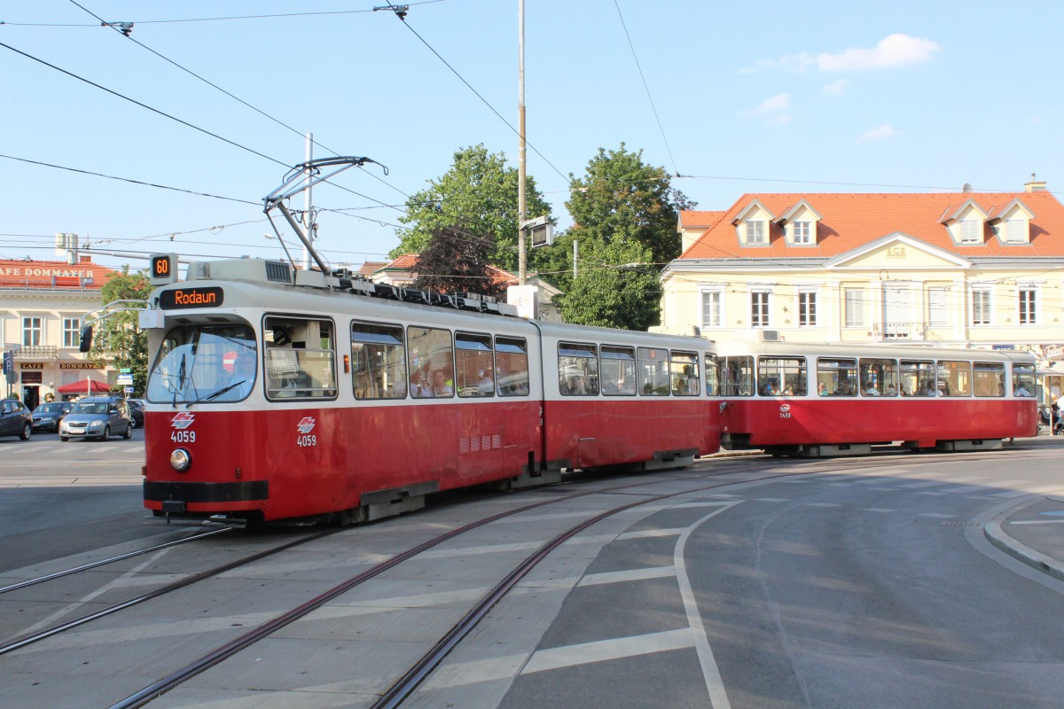 Wien WL SL 60 (E2 4059 + c5 1459) Hietzinger Hauptstraße / Lainzer Strasse am 2. Juli 2015.