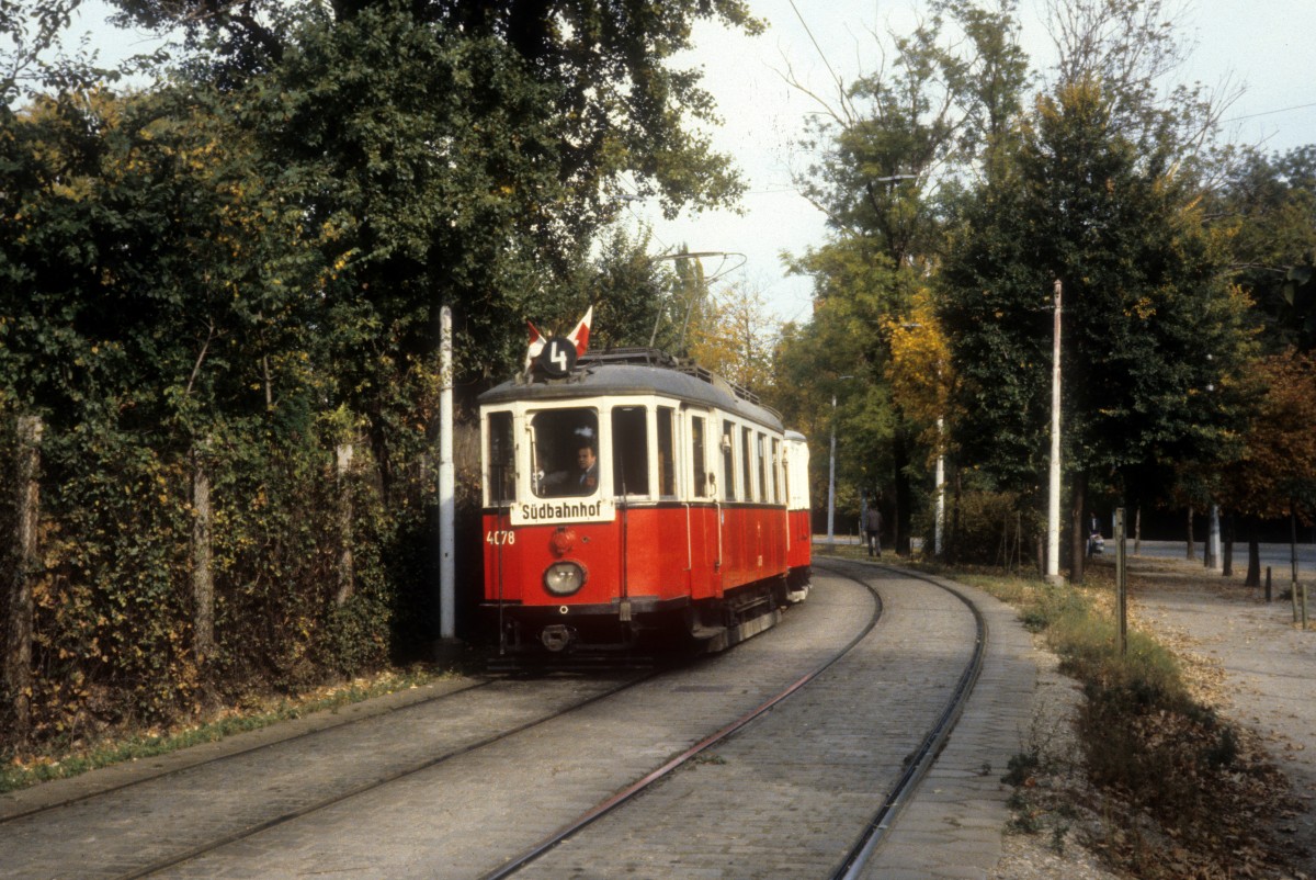Wien WTM M 4078 Rotundenallee am 14. Oktober 1979 anlsslich einer Sonderfahrt fr sterreichische und dnische Strassenbahnfreunde.