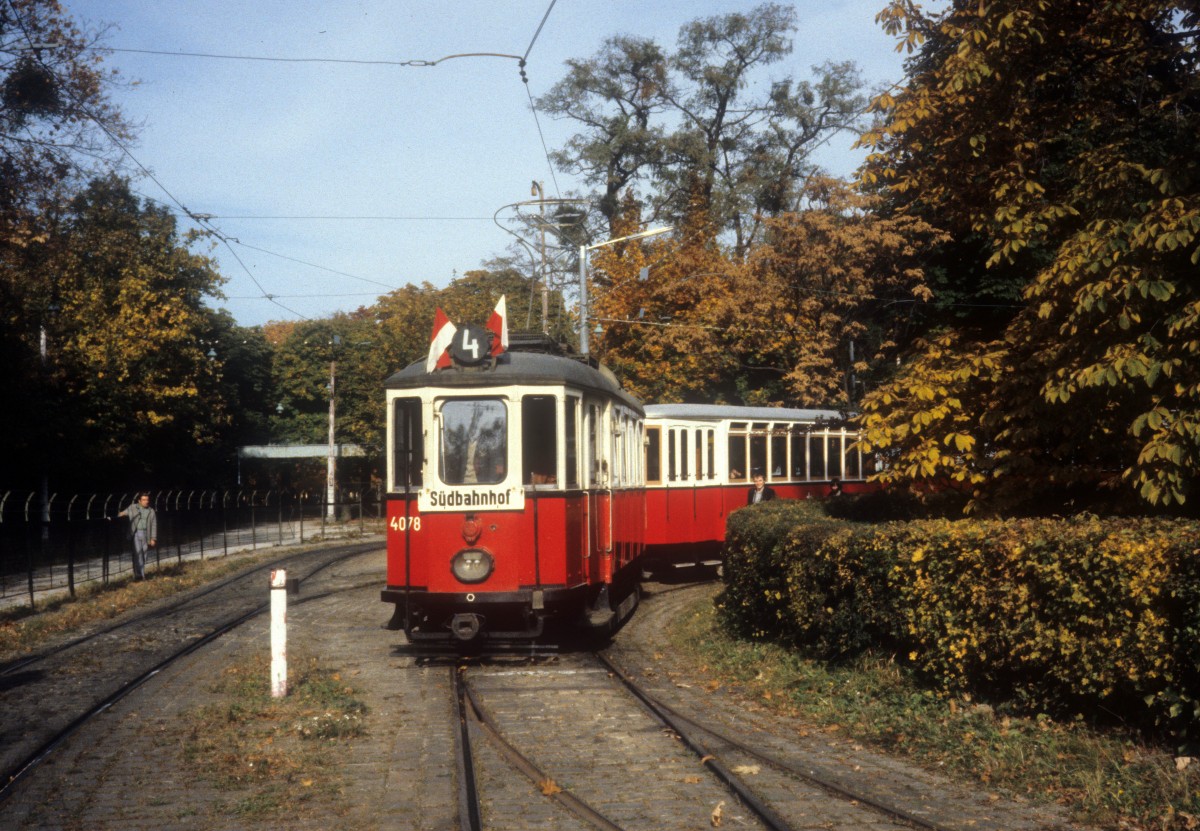 Wien WTM M 4078 (Sonderfahrt) Prater Hauptallee am 14. Oktober 1979.