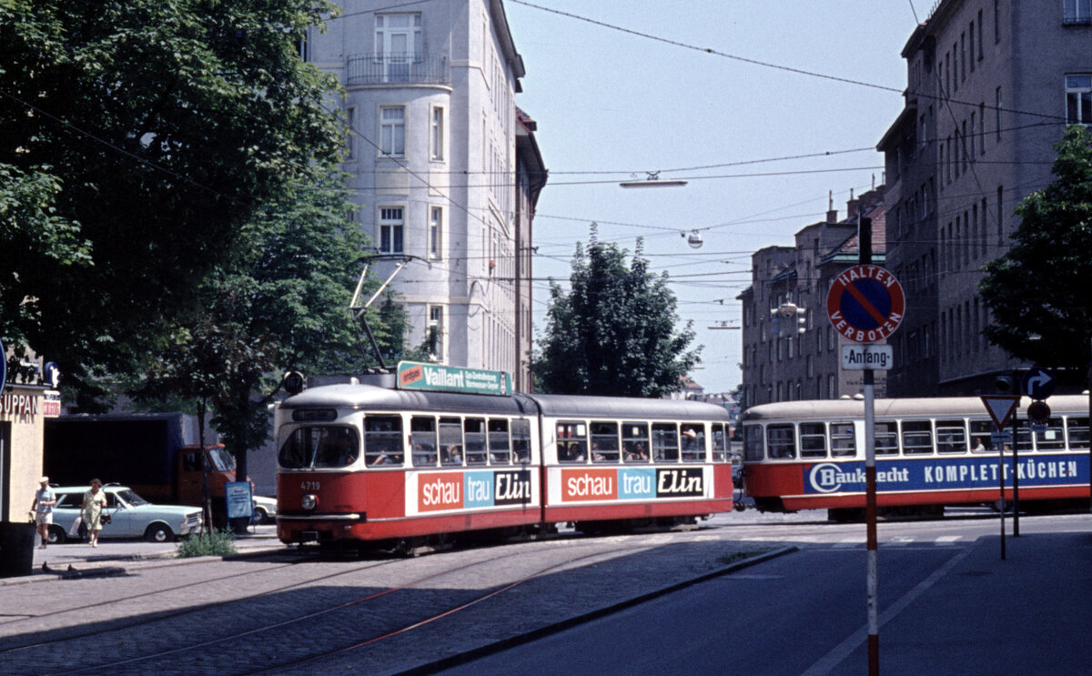 Wien WVB SL 167 (E1 4719 (SGP 1969)) X, Favoriten, Inzersdorfer Straße / Favoritenstraße im Juli 1975. - Scan eines Diapositivs. Kamera: Minolta SRT-101.