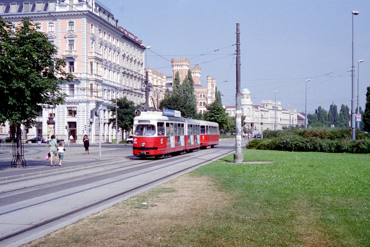 Wien WVB SL 31 (E1 4819) I, Innere Stadt, Franz-Josefs-Kai / Schottenring im August 1994. - Scan von einem Farbnegativ. Film: Kodak Gold 200. Kamera: Minolta XG-1.
