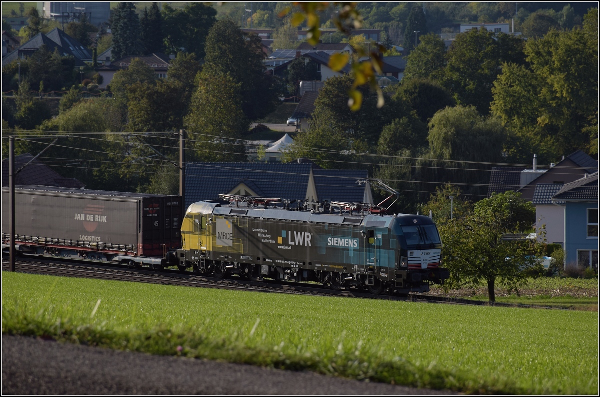 Willkommen auf meiner Modellbahn. 193 717 des Locomotive Workschop Rotterdam zieht einen Güterzug die Rampe hoch. Den Ort verrate ich mal nicht. September 2020.