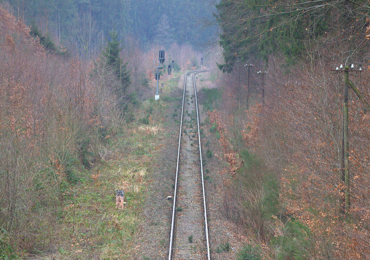  Winter  in der Lausitz, am KM 24,4, ehemalige Strecke Wilthen - Neustadt(Sachsen)
Die Strecke wird noch bis zum Steinbruch Oberottendorf betrieben. Langsam erobert die Natur die Gleise zurück.13.01.2018 10:48 Uhr