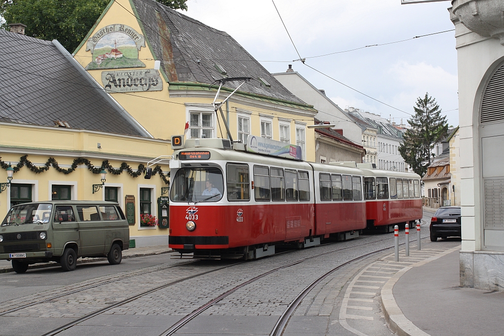 WL E2 4033 auf der Linie D am 20.Juni 2015 in der Greinergasse.