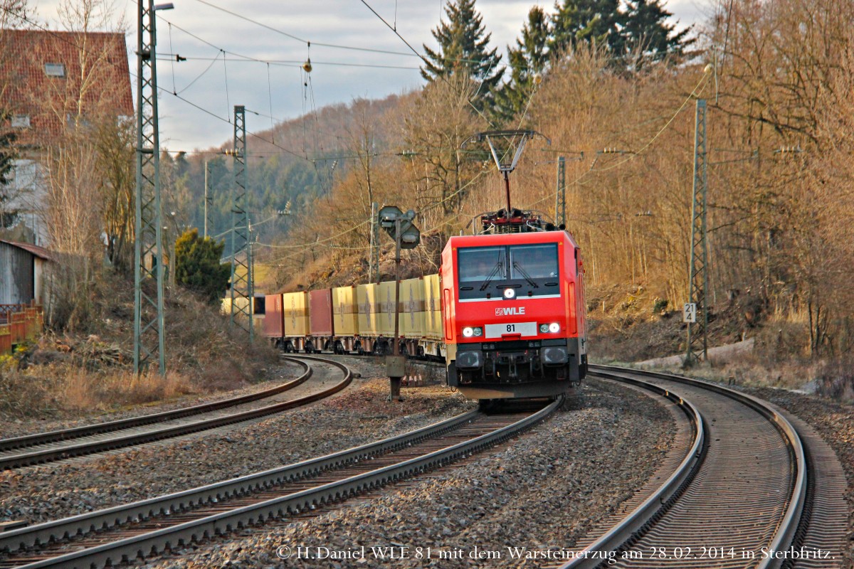 WLE81 189 801 mit dem Warsteinerzug am 28.02.2014 in Sterbfritz.