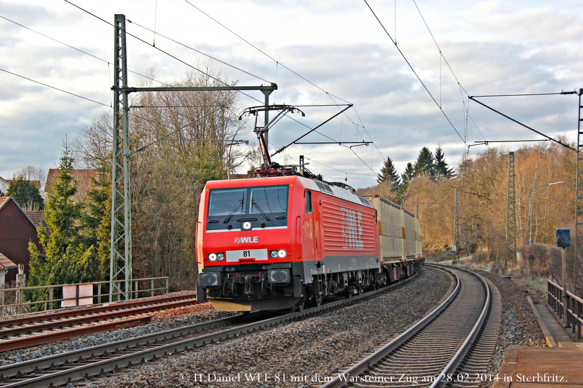 WLE81 189 801 mit Warsteinerzug in Sterbfritz, Februar 2014.