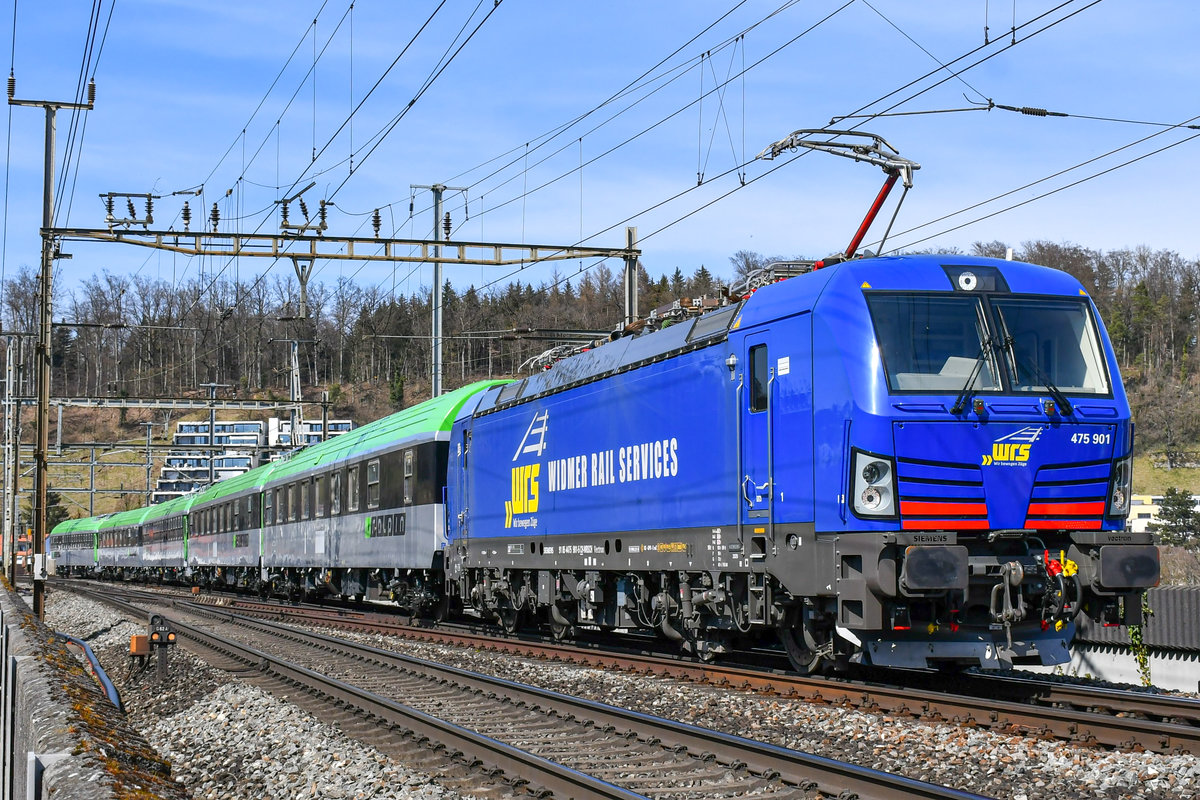 wrs 475 901 ist mit 5 WLABmz der ralpin in Richtung RBL unterwegs. Aufgenommen kurz vor Brugg AG am 23.03.2021.