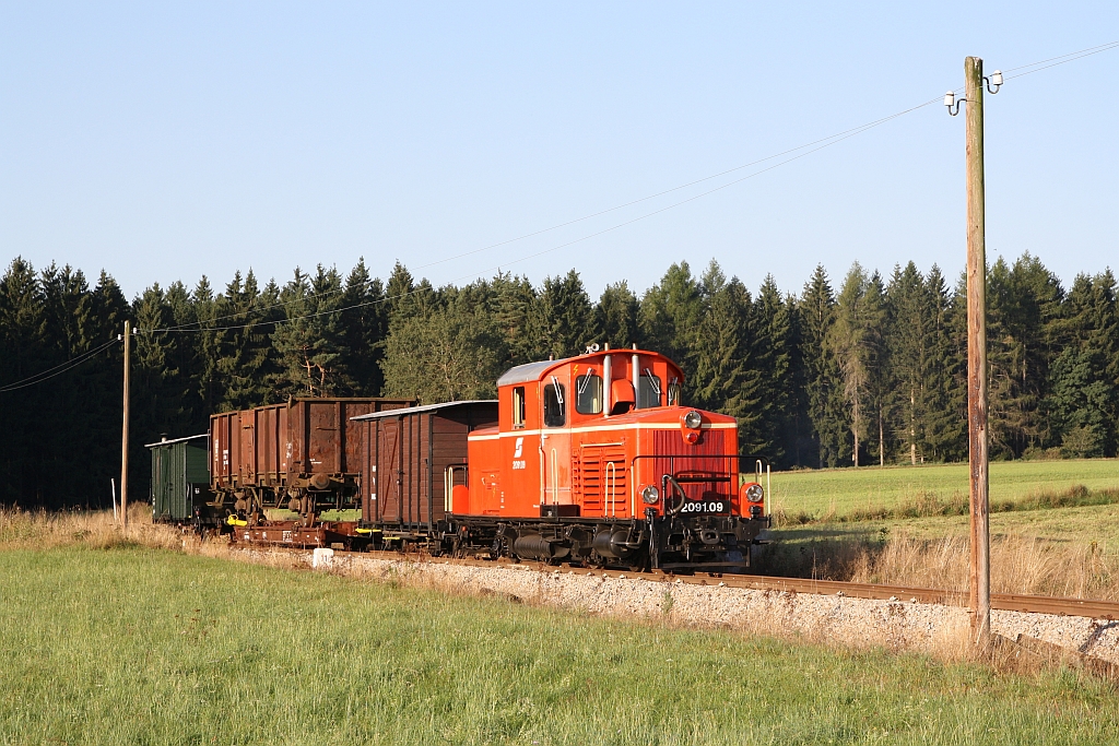 WSV 2091.02 anlässlich des vom WSV veranstalteten 2 tägigen  Güterzugfestival im Wald4tel  am 10.September 2023 beim Km 11,0 der Strecke Alt Nagelberg - Heidenreichstein.
