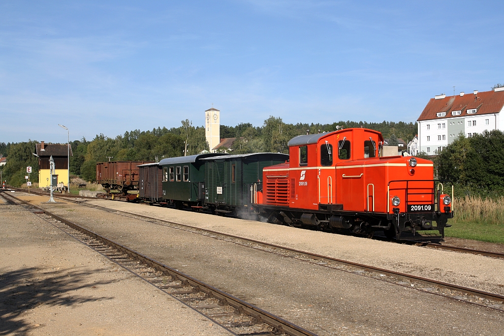 WSV 2091.09 am 09.September 2023 anlässlich des vom WSV veranstalteten 2 tägigen  Güterzugfestival im Wald4tel  im Bahnhof Alt Nagelberg.