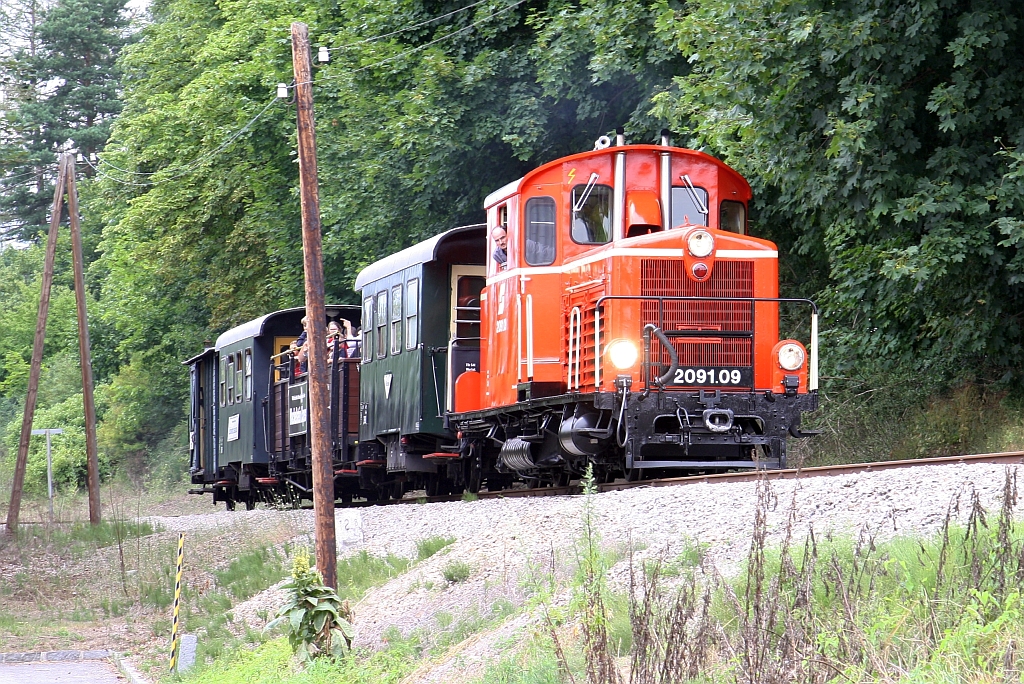 WSV 2091.09 am 26.Juli 2020 mit dem R 2 von Alt Nagelberg kurz vor dem Zielbahnhof Heidenreichstein.