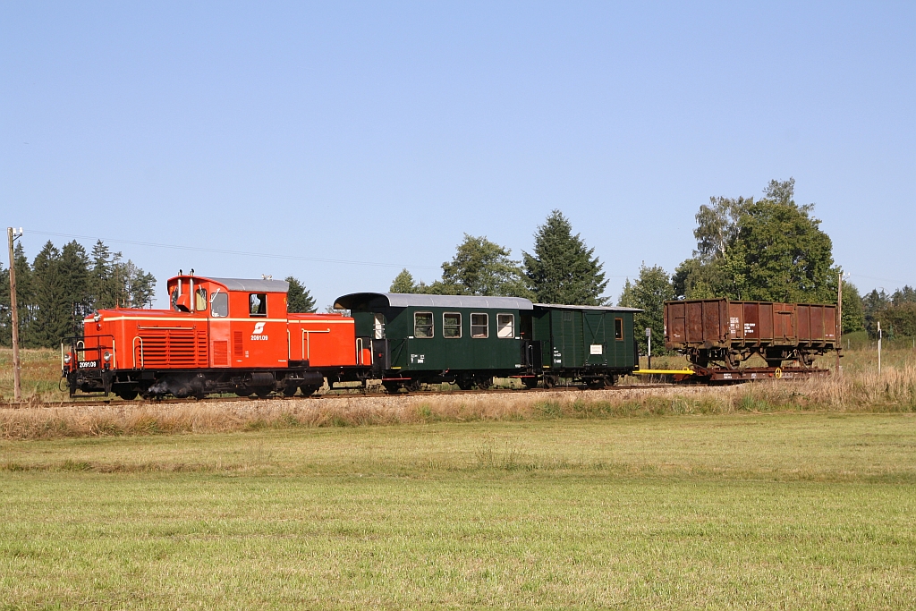 WSV 2091.09 anlässlich des vom WSV veranstalteten 2 tägigen  Güterzugfestival im Wald4tel  am 09.September 2023 beim Km 6,2 der Strecke Alt Nagelberg - Heidenreichstein.