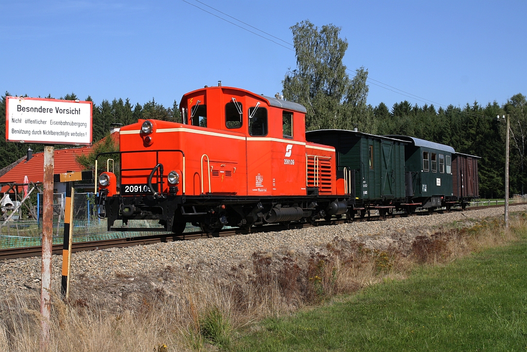 WSV 2091.09 anlässlich des vom WSV veranstalteten 2 tägigen  Güterzugfestival im Wald4tel  am 09.September 2023 beim Km 5,6 der Strecke Alt Nagelberg - Heidenreichstein.