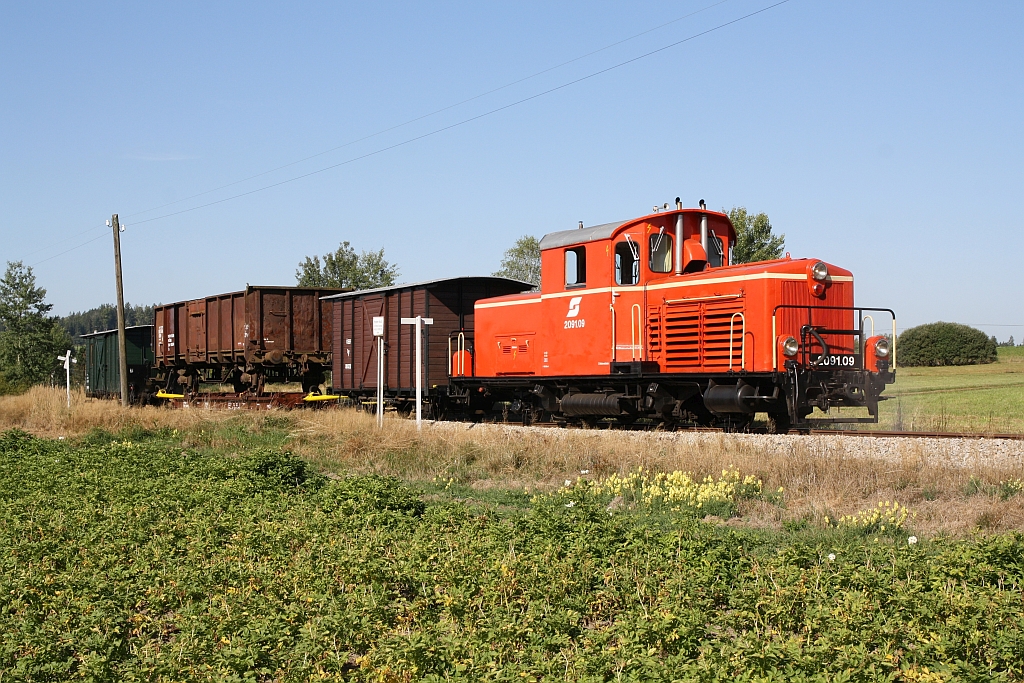 WSV 2091.09 anlässlich des vom WSV veranstalteten 2 tägigen  Güterzugfestival im Wald4tel  am 10.September 2023 beim Km 7,0 der Strecke Alt Nagelberg - Heidenreichstein.