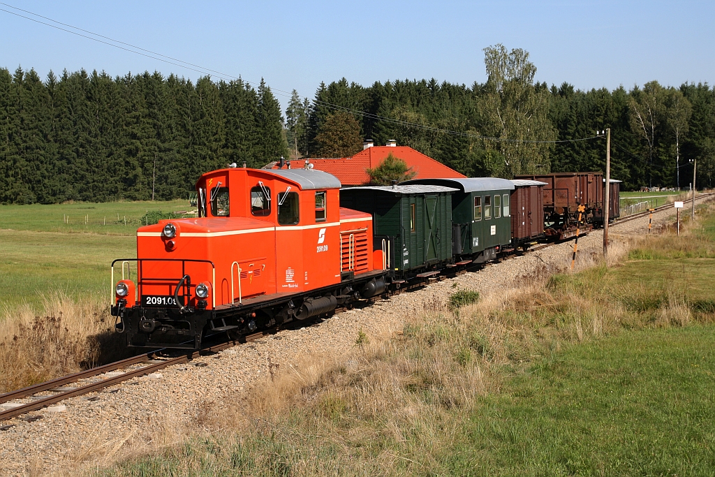 WSV 2091.09 anlässlich des vom WSV veranstalteten 2 tägigen  Güterzugfestival im Wald4tel  am 10.September 2023 beim Km 5,6 der Strecke Alt Nagelberg - Heidenreichstein.