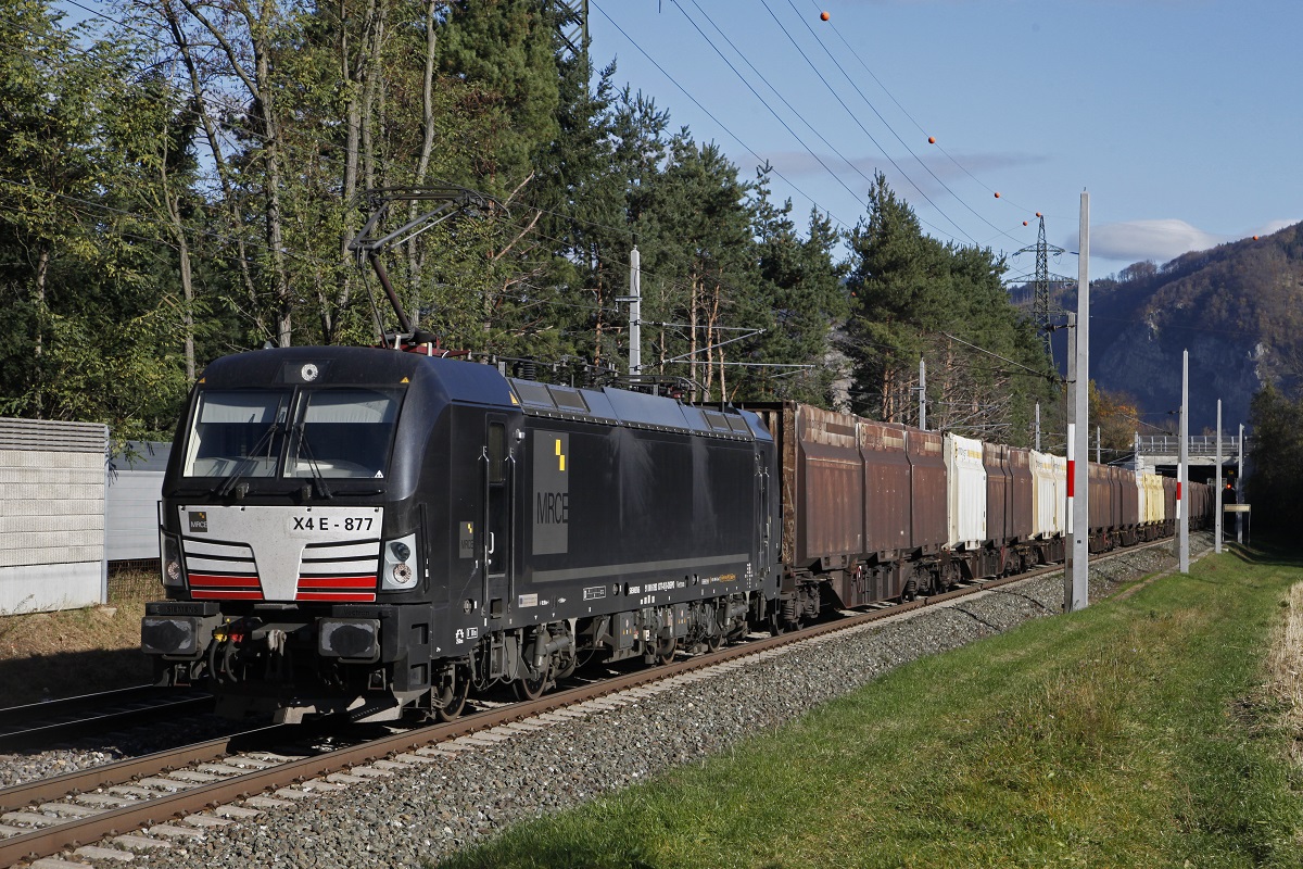 X4E-877 (193 877) mit Güterzug bei Stübing am 31.10.2017.