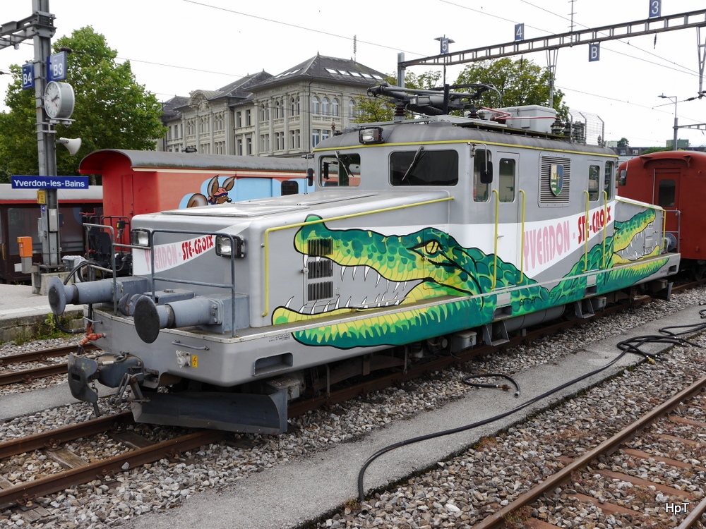 YSteC / Travys - Güterlok Ge 4/4 21 im Bahnhofsareal in Yverdon les Bains am 20.07.2014