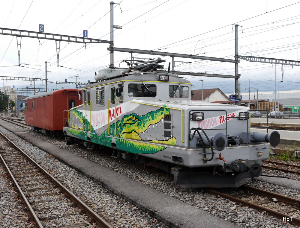 YSteC / Travys - Güterlok Ge 4/4 21 im Bahnhofsareal in Yverdon les Bains am 20.07.2014